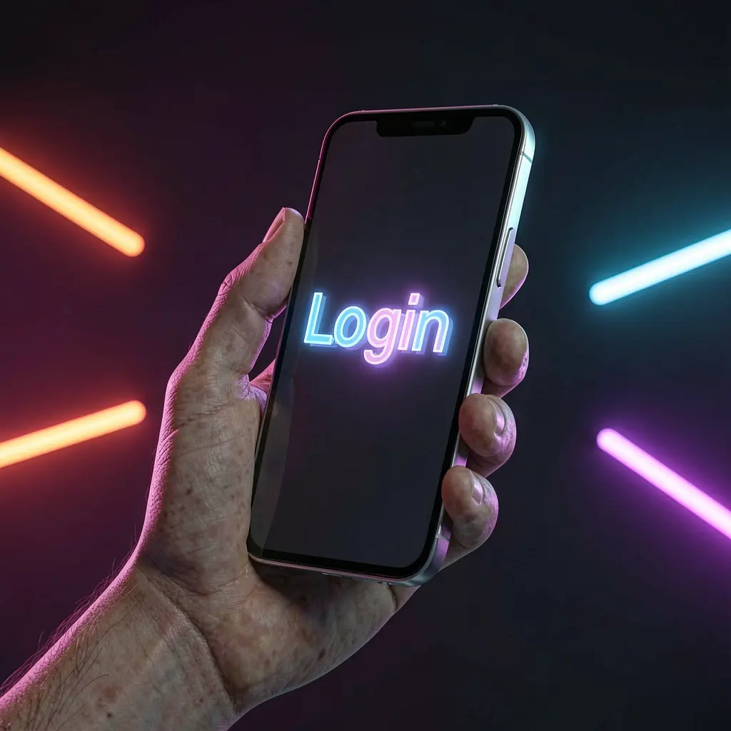 Stylish Q633 login screen glowing on a smartphone held in hand with a dark background and neon accents for secure access in the Philippines